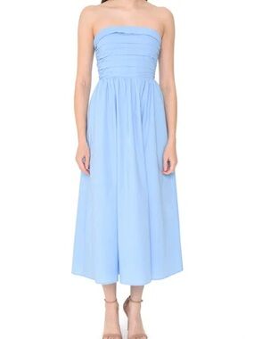 Wayf Strapless Sammie Dress Midi in Powder Dusty Blue